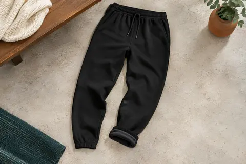 Pantalon de jogging noir Joma Cleo II à taille réglable, posé sur un fond minéral clair.
